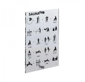 „Hogyan szaunázzunk helyesen?” tábla, nemzetközi, víztiszta akriltáblán