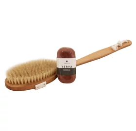 EMENDO szauna kefe natúr fából, hosszú nyéllel + kátrány szappan