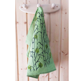 Pikkupuoti Szauna ülőkendő 100% vászonból, lime zöld, levél mintával