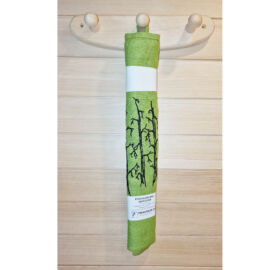 Pikkupuoti Szauna fekvőkendő 100% vászonból, lime zöld, fa mintával