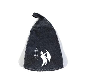 Szauna sapka, gyapjúkeverékből, szürke-fehér, szauna motívummal X.