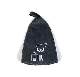 Szauna sapka, gyapjúkeverékből, szürke-fehér, szauna motívummal XI.