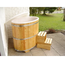 Hidegvizes merülődézsa vörösfenyőből, kívül színtelen bevonattal, műanyag betéttel és tetővel