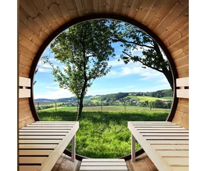 HARVIA hordó szauna KASKI 220 cm, teli üveg ablakkal