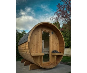 HARVIA hordó szauna KASKI 220 cm, teli üveg ablakkal