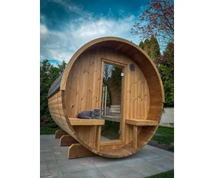HARVIA hordó szauna KASKI 220 cm, teli üveg ablakkal