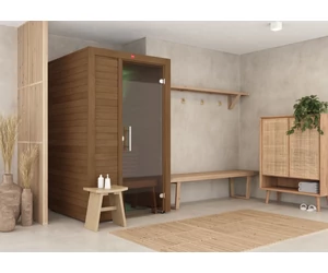 HARVIA Utu Petite prémium finnszauna, hőkezelt nyárfából szaunakályhával 120 x120 cm