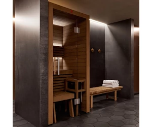 HARVIA Utu Nano prémium finnszauna, hőkezelt nyárfából szaunakályhával 95 x 95 cm