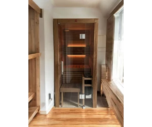HARVIA Utu Nano prémium finnszauna, hőkezelt nyárfából szaunakályhával 95 x 95 cm