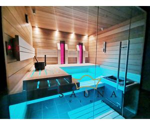 SAUNA KING finn + infraszauna hemlockból, teljes üvegfronttal, 215x170cm (3. sz)