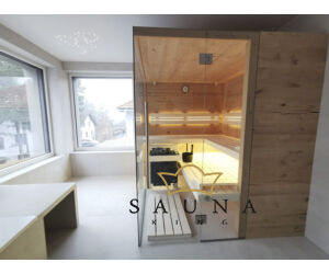 SAUNA KING finnszauna tölgy saunaboardból, panoráma üveggel, 200x170cm (2. sz)