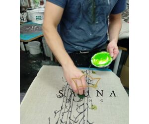 Pikkupuoti Szaunapárna 100% vászonból, lime zöld, rénszarvas mintával