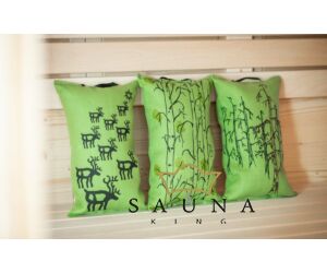 Pikkupuoti Szaunapárna 100% vászonból, lime zöld, rénszarvas mintával