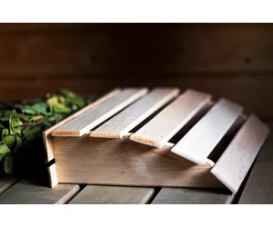 EMENDO fejtámla fából, szaunapárnával 25x23cm, fekete-szürke csíkos