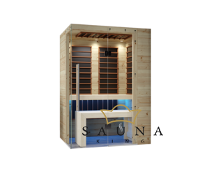 SAUNA KING Infraszauna fenyőből HARVIA karbonsugárzókkal, 2 oldalon panoráma üveggel