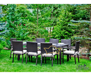 Bello Giardino kerti műrattan étkező szett sötétbarna színben, 8 székkel, OMBROSO