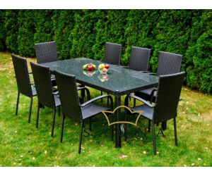 Bello Giardino kerti műrattan étkező szett fekete színben, 8 székkel, SOTTILE
