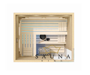 SAUNA KING finnszauna 3-4 főre repedezett jellegű tölgyfa saunaboard-ból, 200x160cm