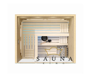 SAUNA KING finnszauna 3-4 főre hemlockból, teljes üvegfronttal, 200x160cm