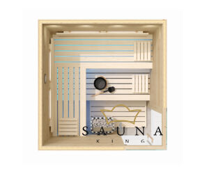 SAUNA KING finnszauna 4-5 főre repedezett tölgyfa saunaboard-ból, 200x200cm