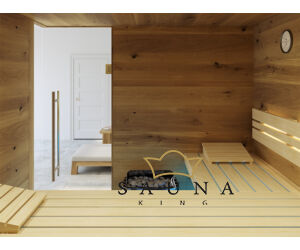 SAUNA KING finnszauna 3-4 főre repedezett tölgyfa saunaboard-ból, 200x160cm