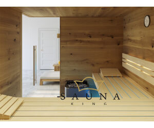 SAUNA KING finnszauna 4-5 főre repedezett tölgyfa saunaboard-ból, 200x200cm