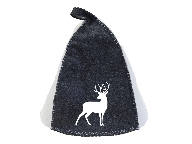 Szauna sapka gyapjúkeverékből, szürke-fehér, rénszarvas mintával
